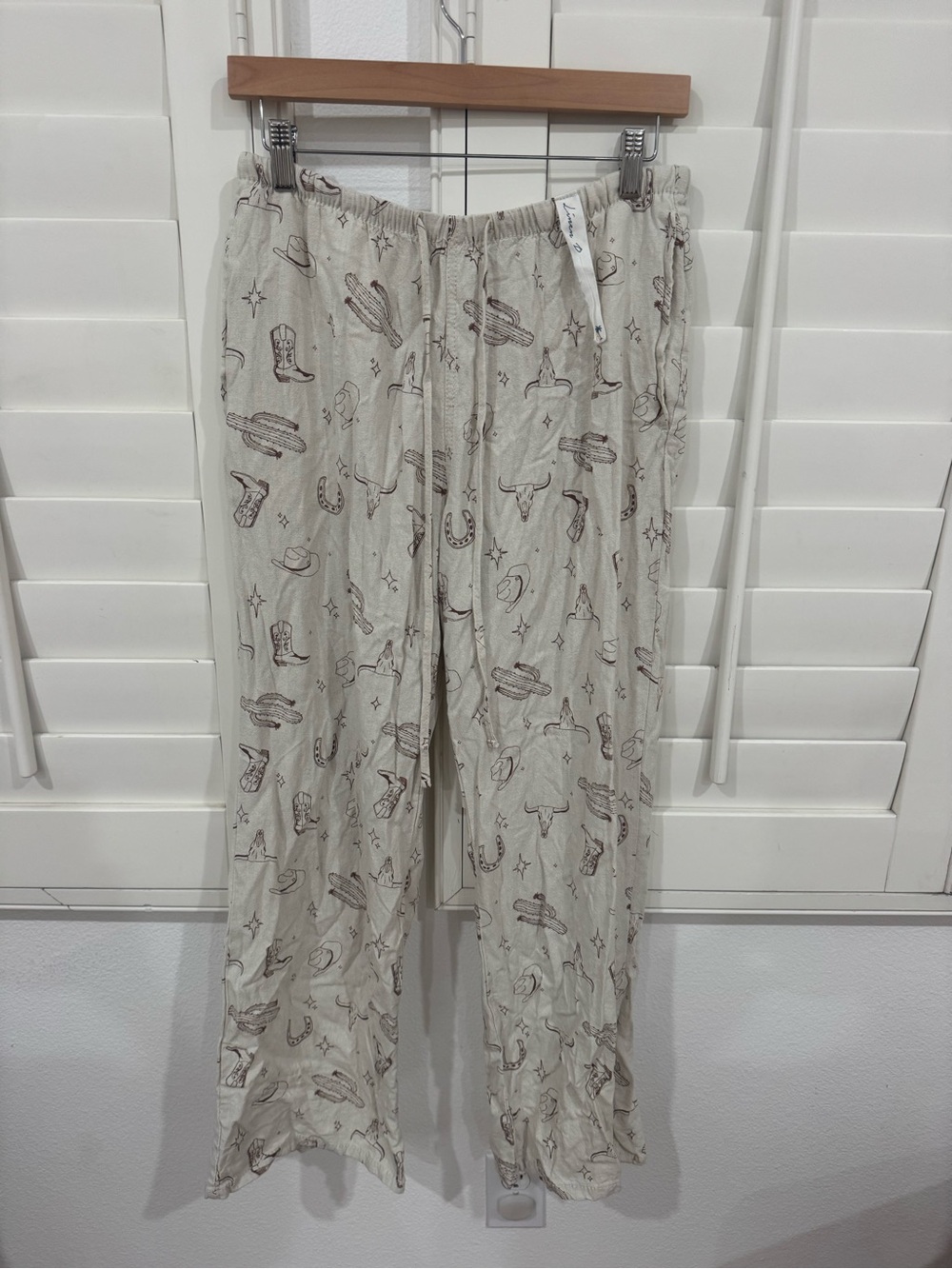 Women's Cream Cowboy-Print Linen Wide-Leg Pant